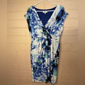 dressbarn Blue and Green Patterned Midi Dress